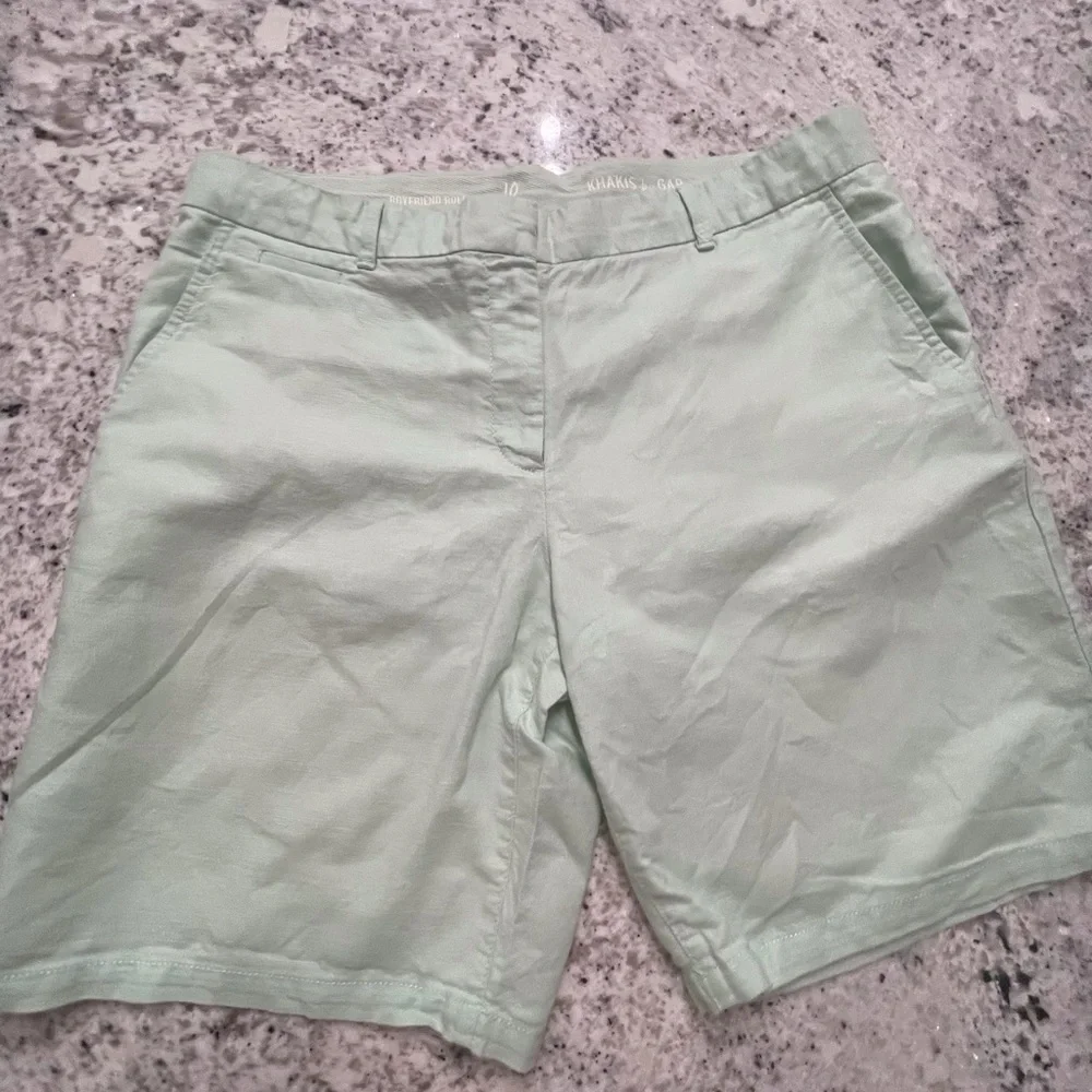 Mint green linen cotton Gap boyfriend roll up short 9 inch inseam - Picture 2 of 8